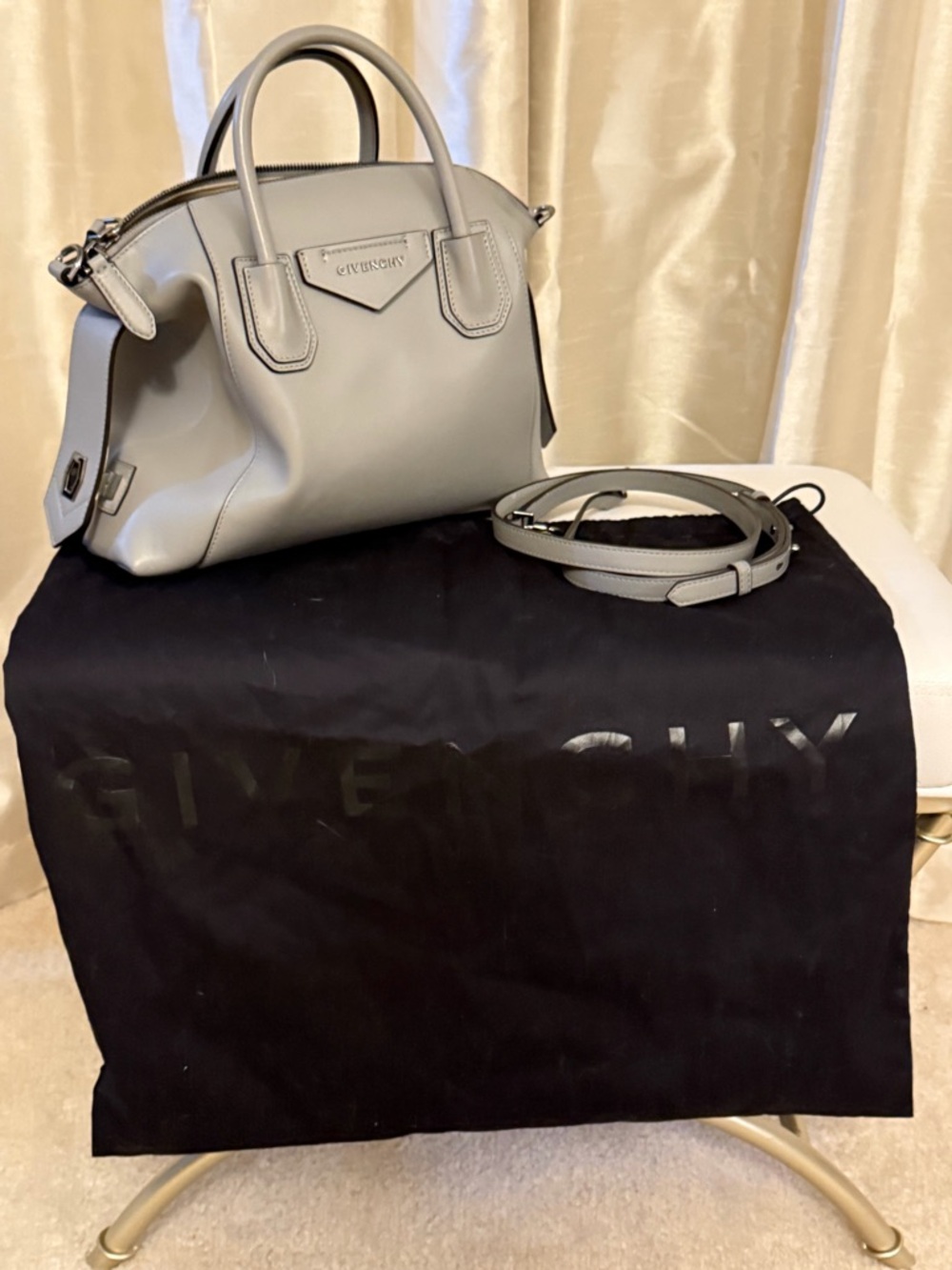 Givenchy Gray Antigona Soft Leather Satchel with Detachable Strap